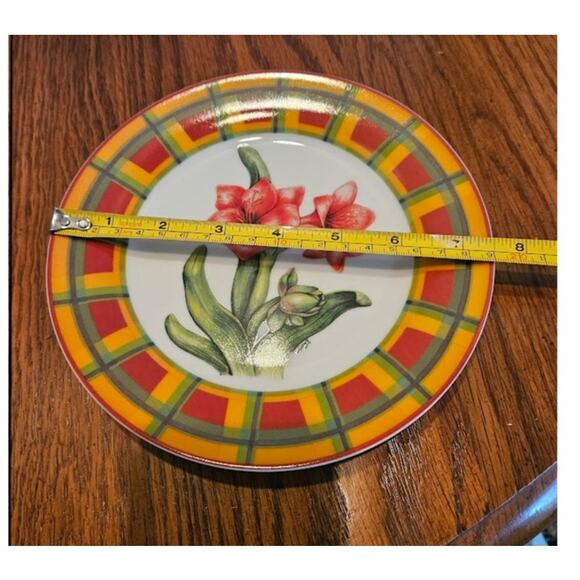 Amaryllis by I. Godinger & Co. Salad Dessert Plates Set of 4 Plaid Border NWT - Picture 5 of 5